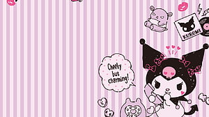 Cute Kuromi Sanrio Character Wallpaper With Pink Stripes And Cheeky But Charming Quote HD wallpaper