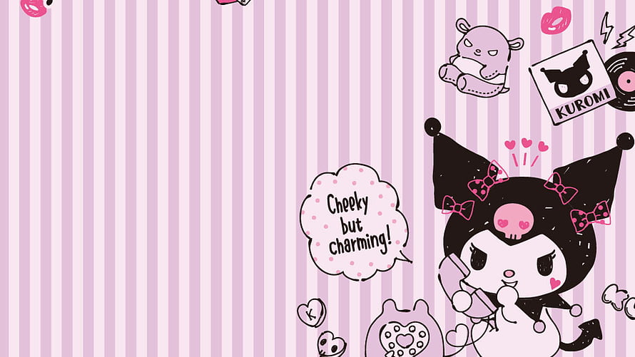 Cute Kuromi Sanrio Character Wallpaper With Pink Stripes And Cheeky But Charming Quote HD wallpaper