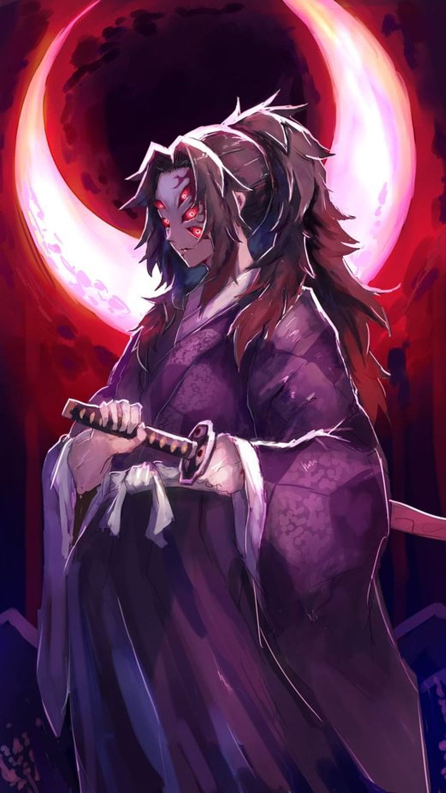Muzan Kibutsuji from Demon Slayer Holding Katana Against Blood Moon HD phone wallpaper