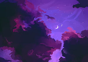 Dreamy Purple Night Sky With Crescent Moons And Stars Digital Art HD wallpaper