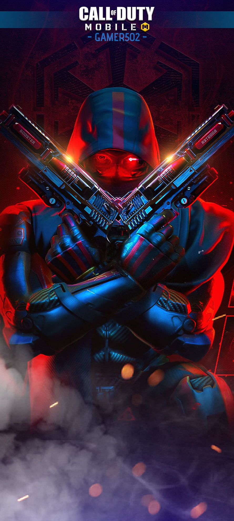 Call of Duty Mobile Nikto Red Operator with Crossed Pistols in Neon Red and Blue Lighting HD phone wallpaper