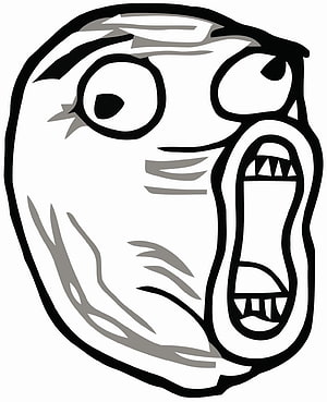 Classic Trollface Meme Illustration with Wide Open Mouth and Exaggerated Expression HD phone wallpaper
