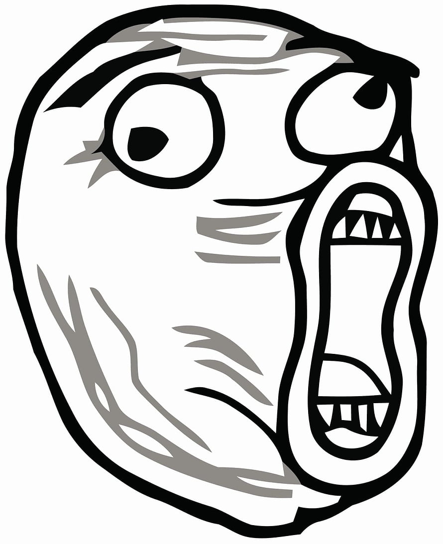 Classic Trollface Meme Illustration with Wide Open Mouth and Exaggerated Expression HD phone wallpaper