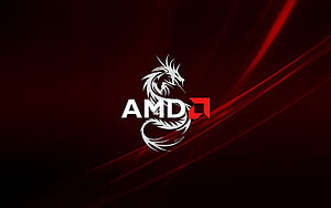 AMD Dragon Logo with Red Light Streaks on Dark Background HD wallpaper