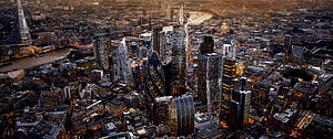 Aerial View of London City of London Financial District at Golden Hour HD wallpaper