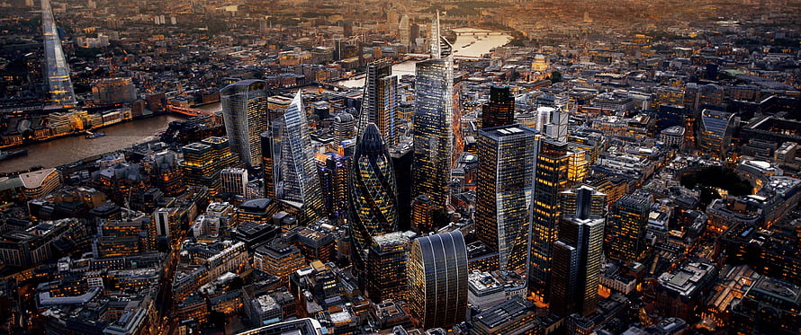 Aerial View of London City of London Financial District at Golden Hour HD wallpaper