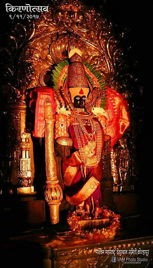 Khirni Maa Temple Kolhapur Deity Statue with Golden Crown and Red Garments HD phone wallpaper