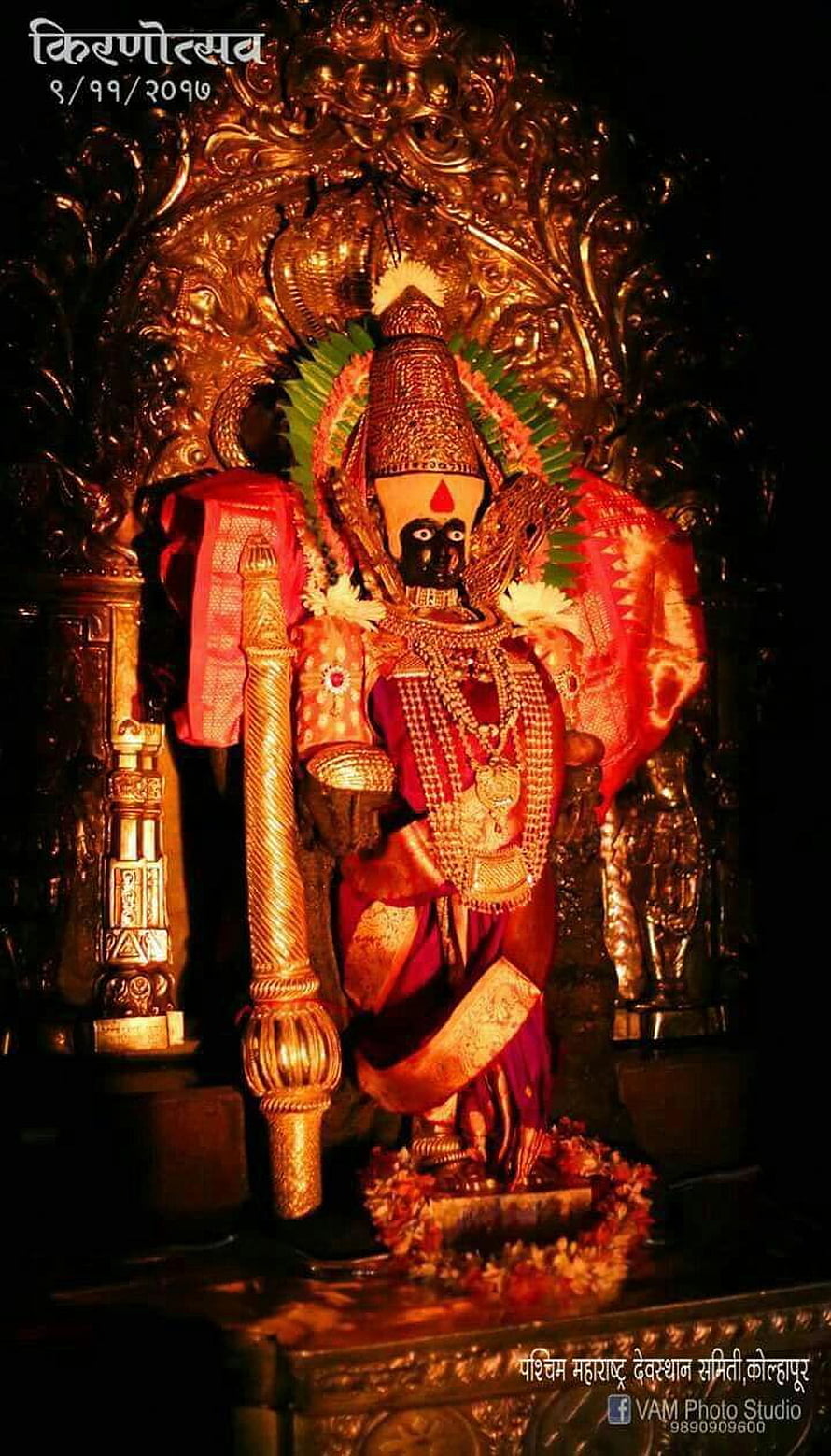 Khirni Maa Temple Kolhapur Deity Statue with Golden Crown and Red Garments HD phone wallpaper