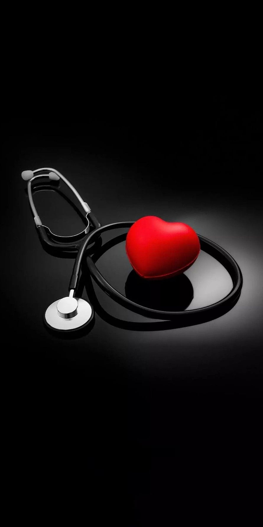 Red Heart and Stethoscope on Black Background HD phone wallpaper