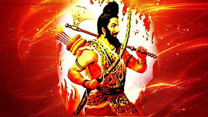 Lord Shiva as Bholenath with Trishul and Damaru on Fiery Red Background HD wallpaper