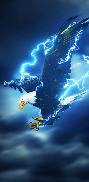 Majestic Bald Eagle Soaring Through Electric Storm With Blue Lightning HD phone wallpaper