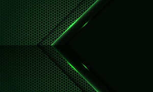 Futuristic Green Hexagonal Mesh with Glowing Arrow and Dark Negative Space HD wallpaper