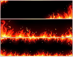 Set of Three Stylized Fire Flame Borders on Black Background for Graphic Design HD wallpaper