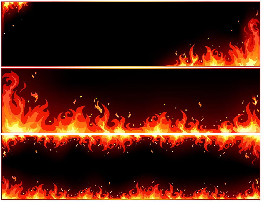 Set of Three Stylized Fire Flame Borders on Black Background for Graphic Design HD wallpaper