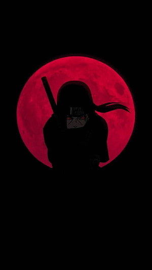 Itachi Uchiha Silhouette Against Red Moon Naruto Anime Wallpaper HD phone wallpaper