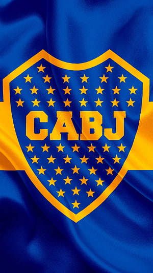 Boca Juniors CABJ Shield Emblem on Blue and Gold Fabric Background HD phone wallpaper