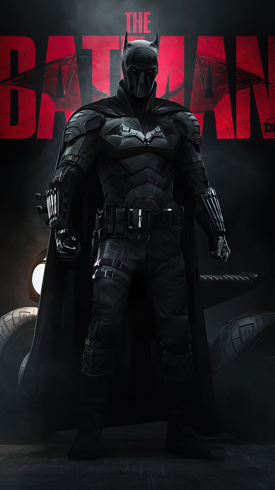 The Batman 2022 Concept Art: Dark Armored Suit and Batmobile in Smoky Garage, The Batman Movie 2022 Art PC, batman 2022 concept art HD phone wallpaper
