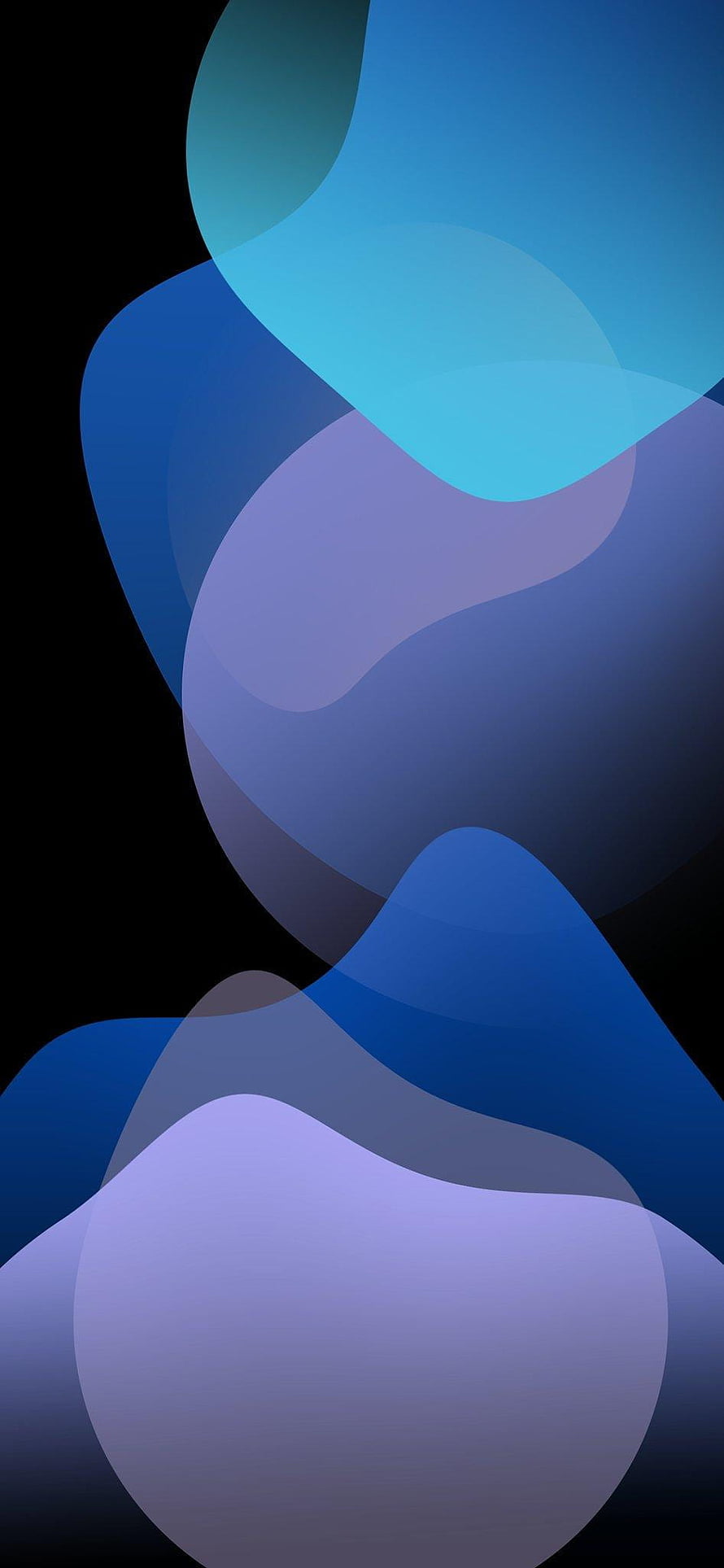 iOS 13 Default Wallpaper with Flowing Blue and Purple Abstract Shapes on Black Background HD phone wallpaper