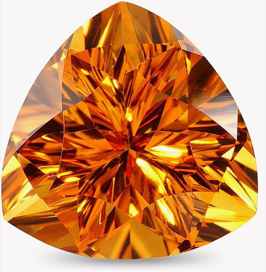 Faceted Citrine Gemstone with Brilliant Orange and Golden Facets on White Background HD phone wallpaper