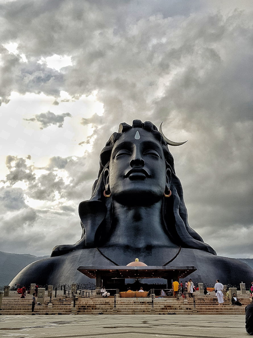 Adiyogi Shiva Statue at Isha Yoga Center Ooty Under Dramatic Cloudy Sky HD phone wallpaper