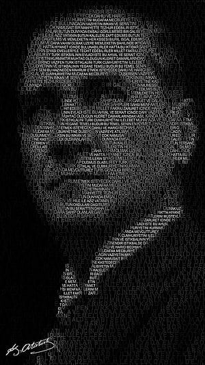 Ataturk Portrait Formed by Turkish Text on Black Background HD phone wallpaper