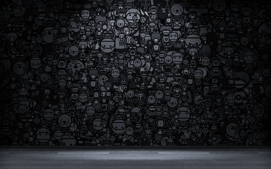 Dark Monochrome Cartoon Character Pattern Wallpaper HD wallpaper