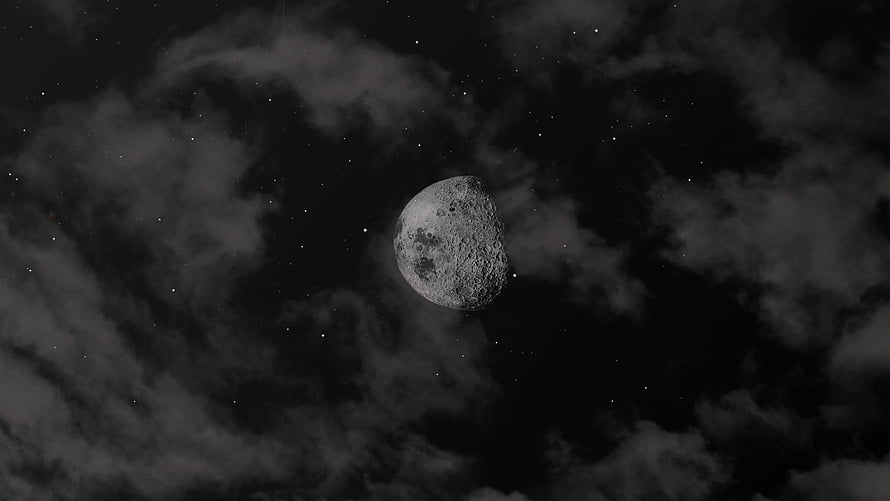 Gibbous Moon Illuminated Against a Starry Night Sky with Wispy Clouds HD wallpaper
