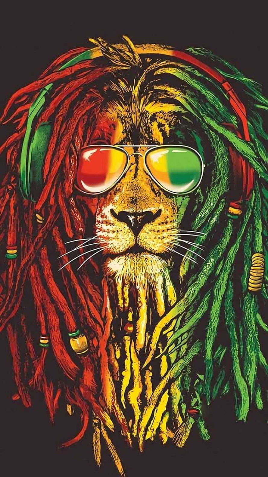 Bob Marley Lion Portrait with Rasta Dreadlocks and Aviator Sunglasses HD phone wallpaper