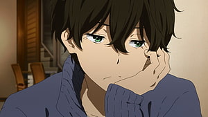 Houtarou Oreki from Hyouka in a Contemplative Close-Up Anime Scene HD wallpaper
