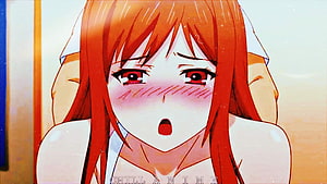Close-up of a blushing red-haired anime girl with wide eyes and an open mouth HD wallpaper