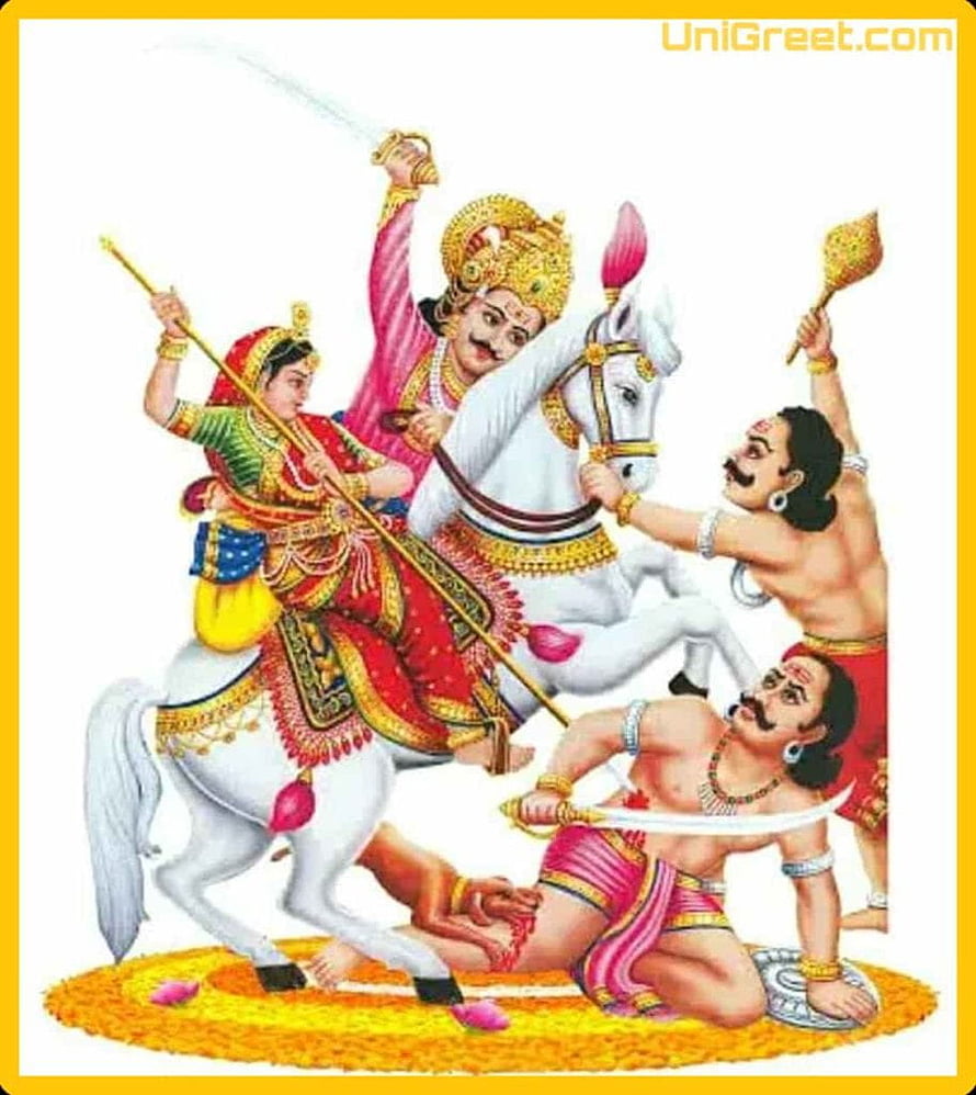 Lord Krishna Slaying Narakasura on White Horse with Satyabhama HD phone wallpaper