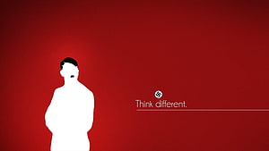 Minimalist Red Background with White Silhouette and Think Different Slogan HD wallpaper