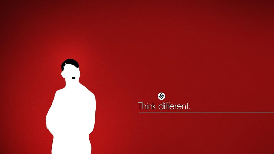 Minimalist Red Background with White Silhouette and Think Different Slogan HD wallpaper