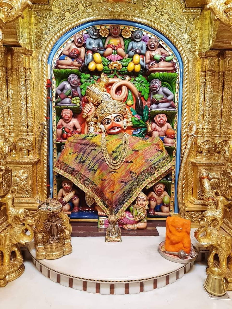 Sarangpur Hanuman Temple Deity with Golden Carved Arch and Monkey Figures, Sarangpur Hanuman by Professorr_x, #sarangpur HD phone wallpaper
