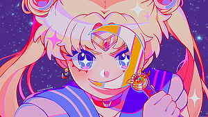 Sailor Moon Anime Character Close-Up with Starry Eyes and Cosmic Background HD wallpaper