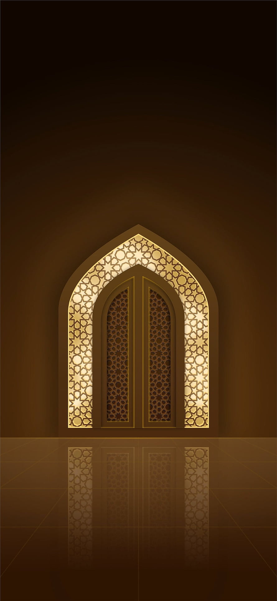 Illuminated Islamic Arch with Geometric Star Patterns and Warm Golden Glow HD phone wallpaper