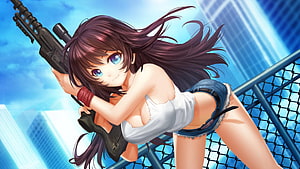 Anime Girl With Sniper Rifle On Rooftop HD wallpaper