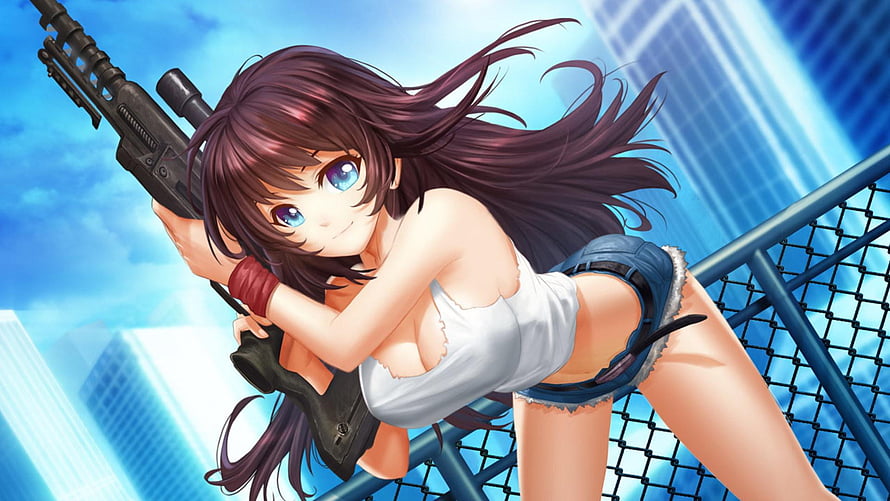 Anime Girl With Sniper Rifle On Rooftop HD wallpaper