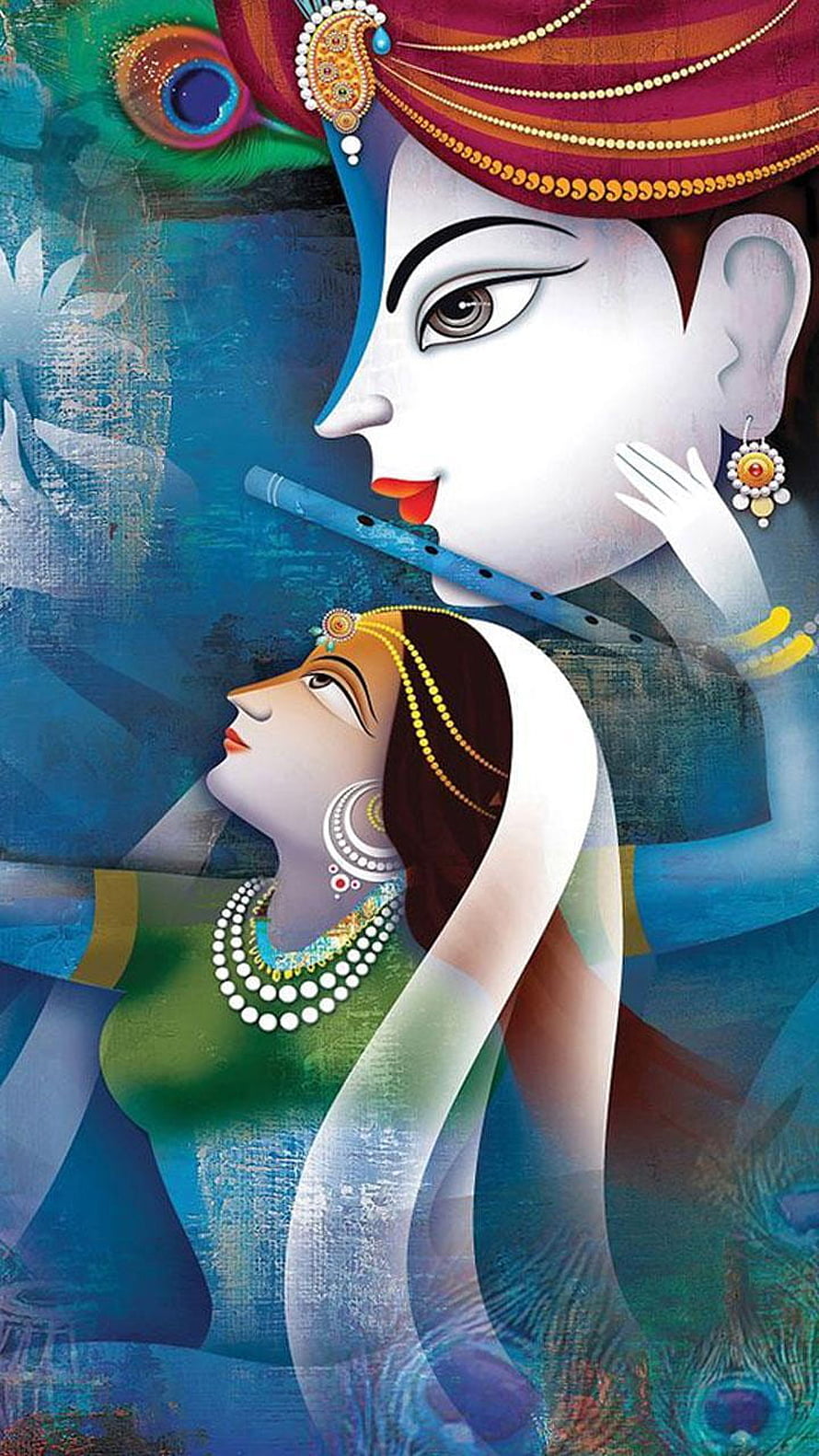 Krishna and Radha Playing Flute Artwork HD phone wallpaper