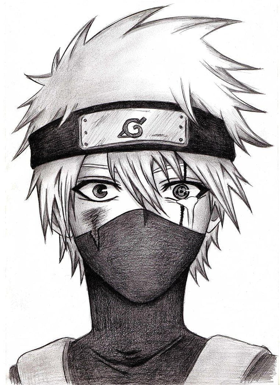 Kakashi Hatake pencil sketch with headband and face mask HD phone wallpaper