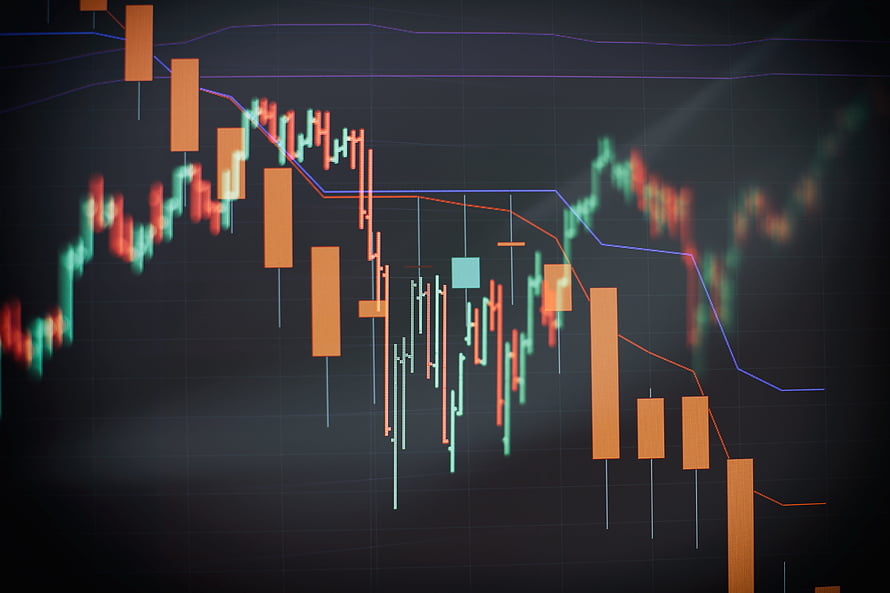 Candlestick Chart with Technical Indicators on Dark Trading Screen HD wallpaper