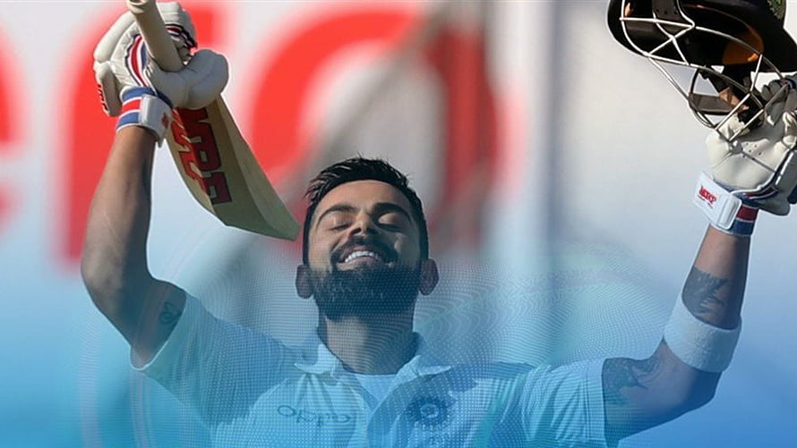 Virat Kohli Celebrating Cricket Victory With Bat And Helmet Raised High HD wallpaper