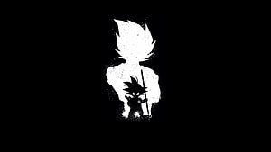 Goku Silhouette with Staff and Shadow Figure on Black Background HD wallpaper
