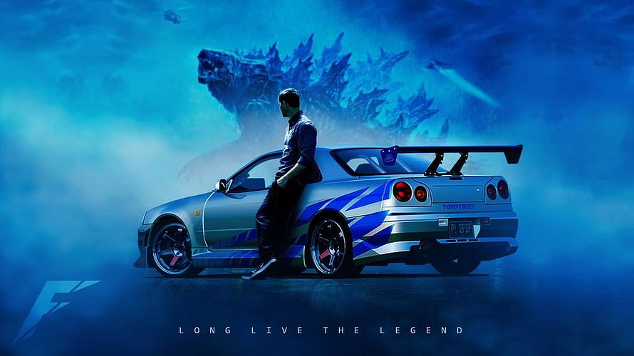 Nissan Skyline GT-R R34 Godzilla with man leaning on car in blue cinematic lighting, godzilla … in 2020, paul walker skyline r34 HD wallpaper