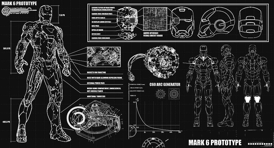 Iron Man Mark 6 Prototype Blueprint Technical Schematic Diagram, Schematics, iron man blueprint HD wallpaper