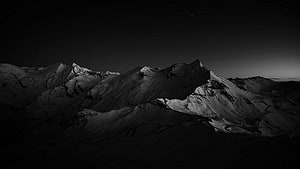 Dramatic Black And White Mountain Landscape With Winding River At Night HD wallpaper