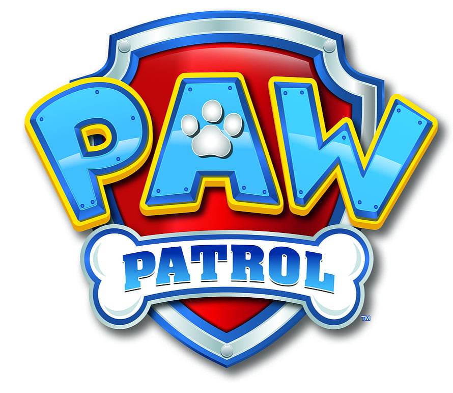 Paw Patrol Official Shield Logo with Blue Lettering and Red Background HD wallpaper