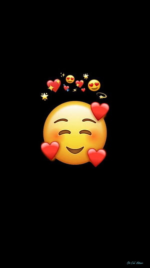 Smiling Emoji Face With Floating Hearts And Sparkles On Black Background HD phone wallpaper