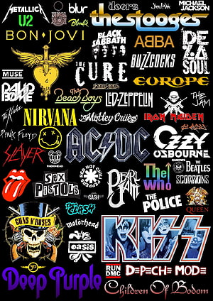 Classic Rock and Metal Band Logos Collage Wallpaper HD phone wallpaper