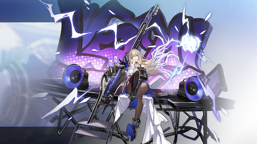 Anime Girl With Long Blonde Hair Sitting On DJ Table With Speakers And Lightning Effects HD wallpaper